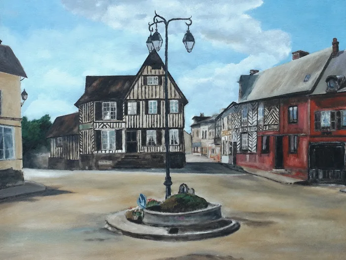 Une place calme entourée de maisons à colombages